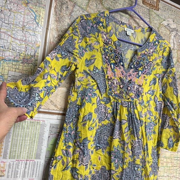 Sundance Tops - Sundance Floral Yellow Beaded/embroidered Women's Tunic Top